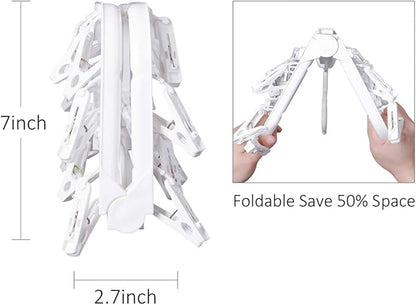 Foldable Clip Hangers with 26 Drying Clips, Underwear Hanger with Clips, Plastic Laundry Clip and Drip Drying Hanger for Socks, Bras, Lingerie, Clothes, Sturdy, White