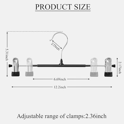 20 Pack 12Inch Heavy Duty Pants Skirt Hangers with Clips,Metal Trousers Hanger for Jeans Black Non Slip Women Shorts Hangers Saving Space Clothing Hanger for Adult,Men,Children,Kid,Baby