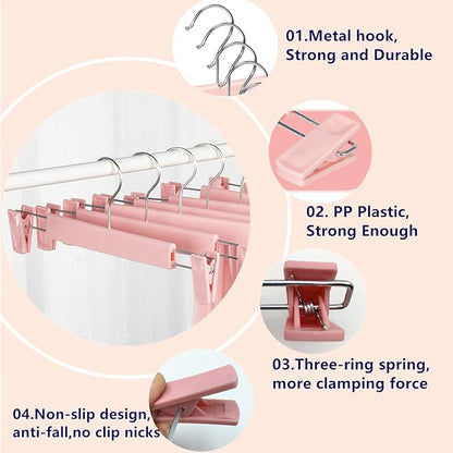 Skirt Hangers，Pants Hangers with Clips，360 ° Swivel Hooks Space Saving Hangers for Pants, Skirts, Clothes, Jeans (10Pack, Pink)