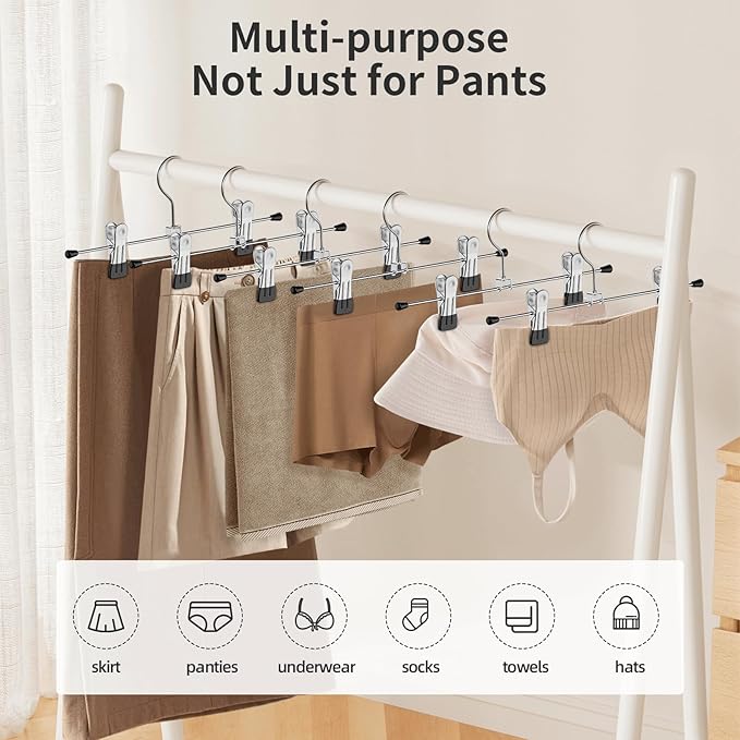 Pant Hangers, 12 Pack Skirt Hanger with Clips Metal Trouser Clip for Shorts Heavy Duty Ultra Thin Space Saving (Black, 12pack)