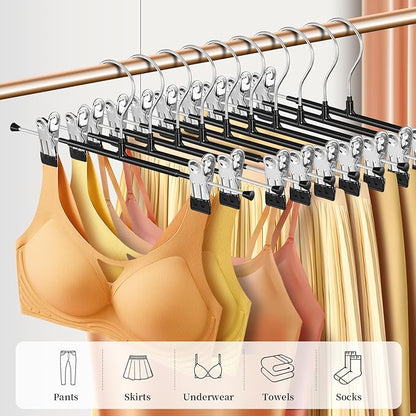 20 Pack 12Inch Heavy Duty Pants Skirt Hangers with Clips,Metal Trousers Hanger for Jeans Black Non Slip Women Shorts Hangers Saving Space Clothing Hanger for Adult,Men,Children,Kid,Baby