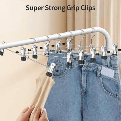 Pant Hangers, 12 Pack Skirt Hanger with Clips Metal Trouser Clip for Shorts Heavy Duty Ultra Thin Space Saving (Black, 12pack)